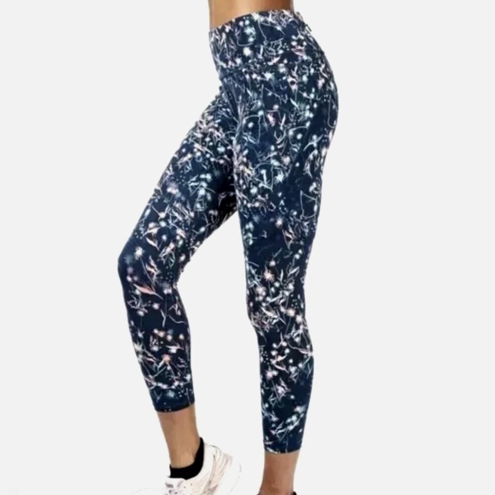 Sweaty Betty Blue Mystical Floral Print 7/8 Length Power Workout Leggings